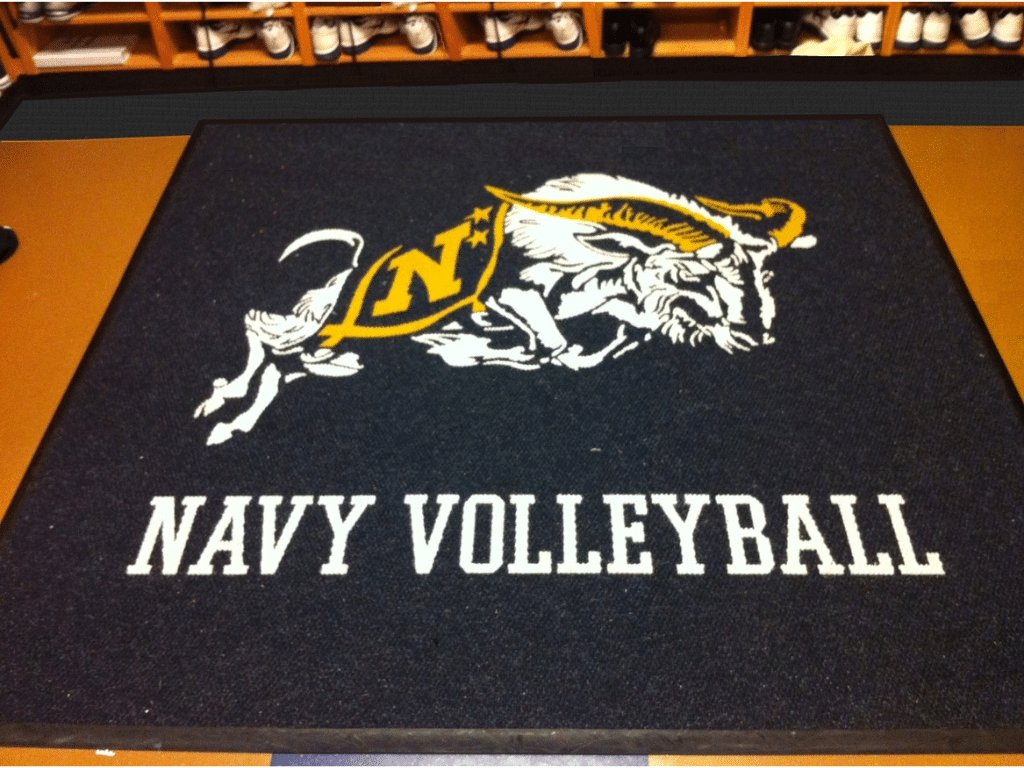 personalized logo mat for Navy volleyball dressing room