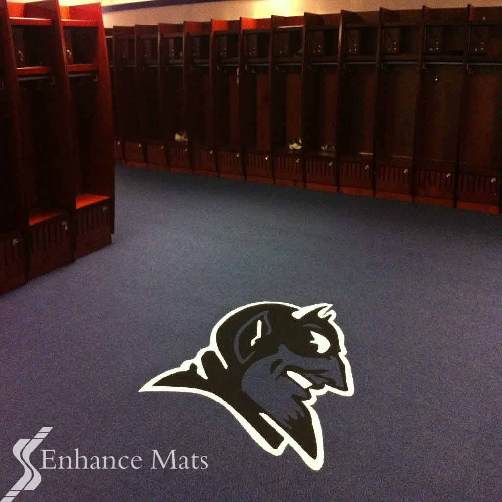 Athletic carpet with logo in locker room