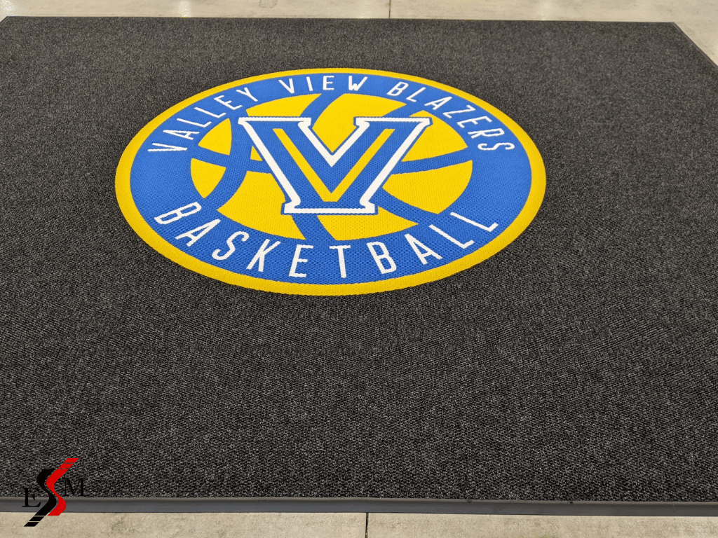 basketball carpet custom with logo for Valley View Blazers gym