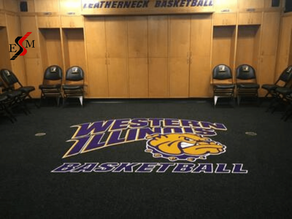 Custom logo locker room mat for Western Illinois Basketball team