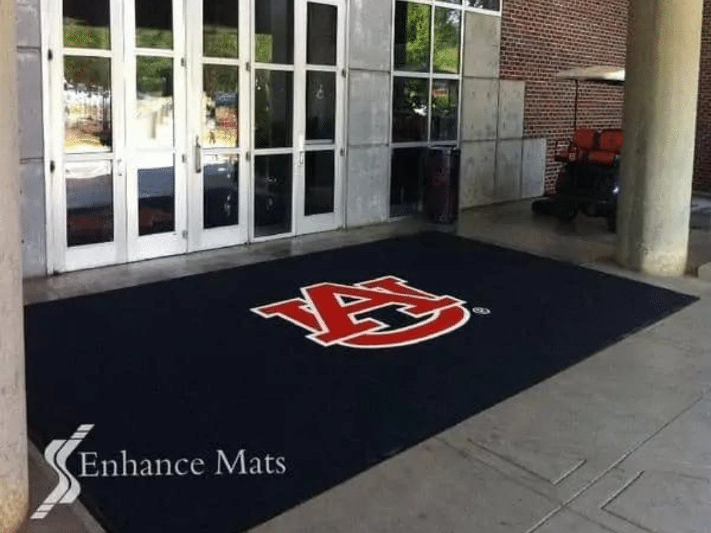 Personalized logo mat at Auburn University outside football facility