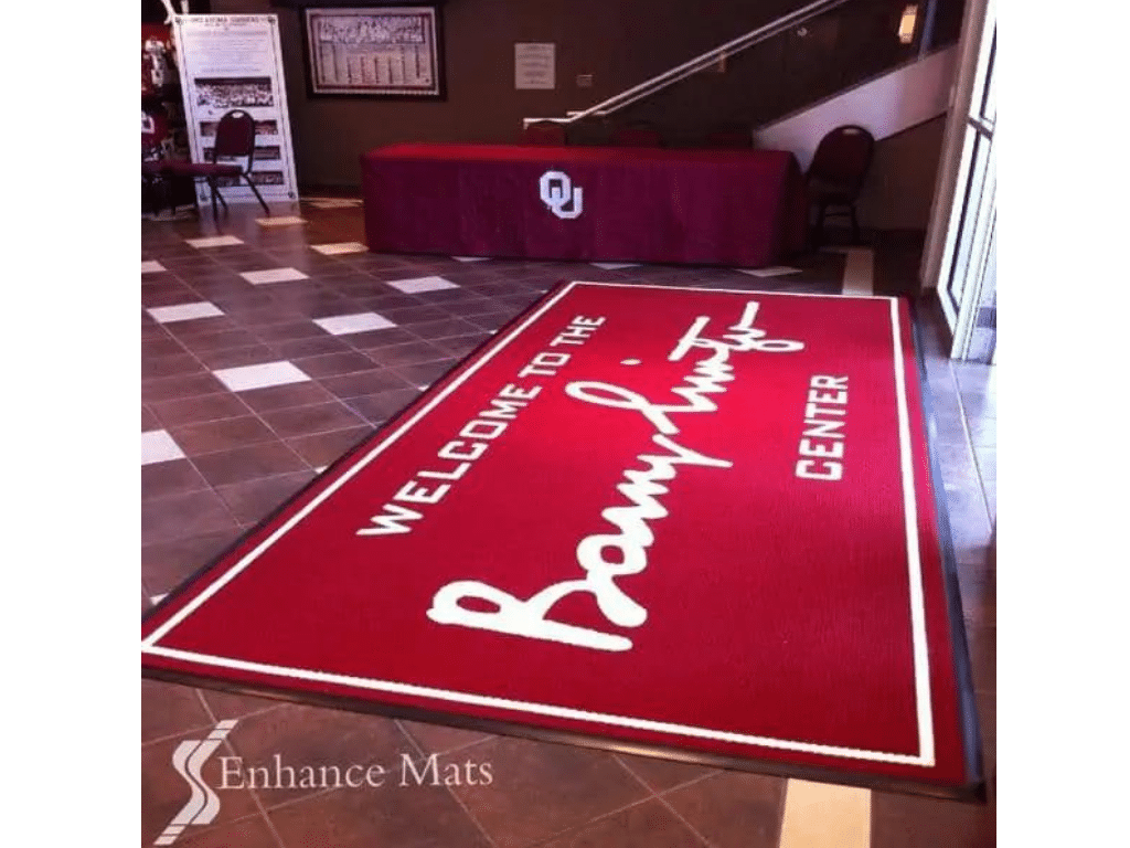Personalized logo mat as a welcome mat at Barry Switzer Center