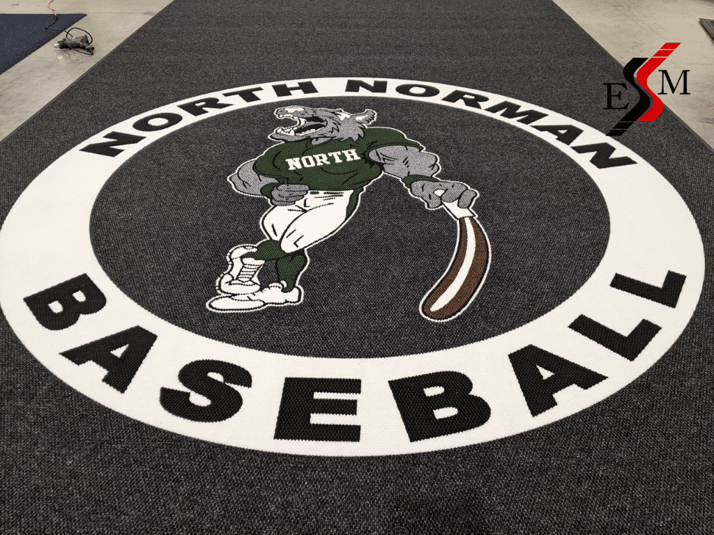 custom logo mat locker room flooring for high school baseball team