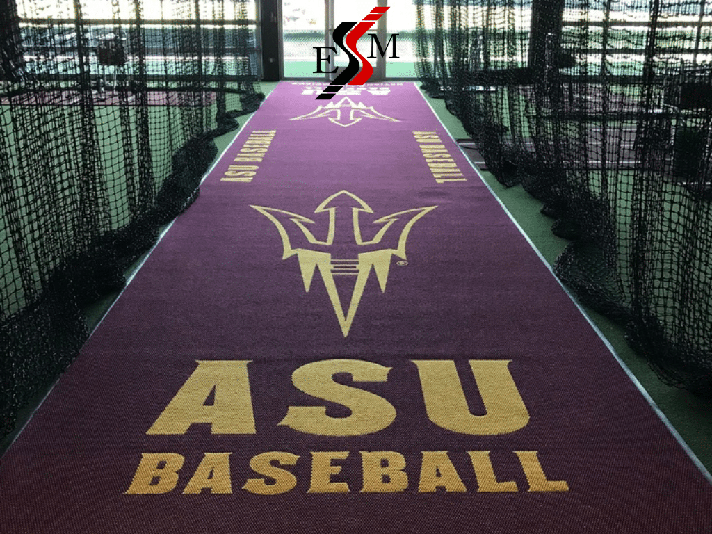 custom logo floor mat in baseball training area