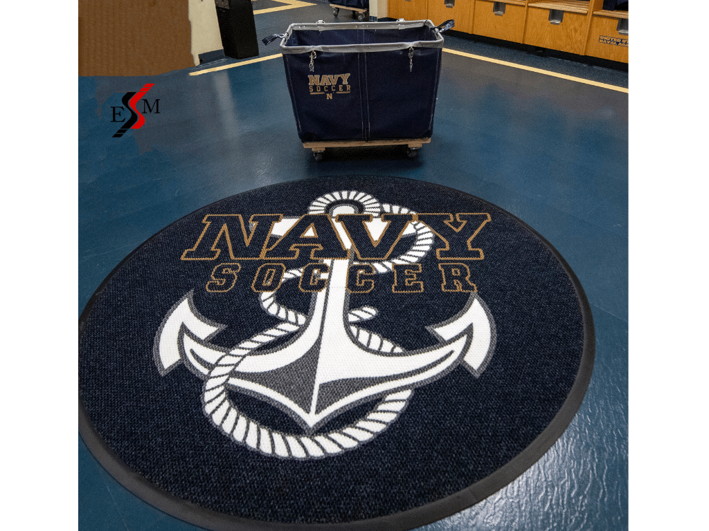 locker rug for Navy soccer team dressing room