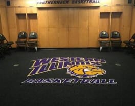 preview gallery basketball western illinois custom logo locker room carpet mat