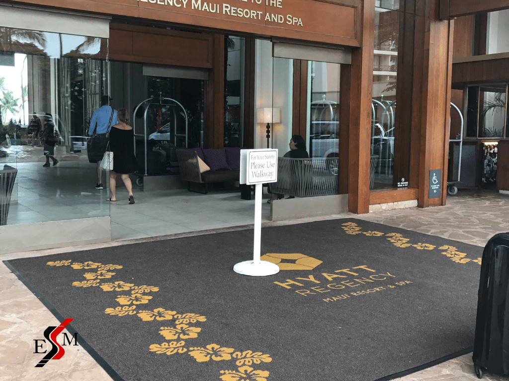 entry carpets with custom logo outside of Hyatt Regency in Maui