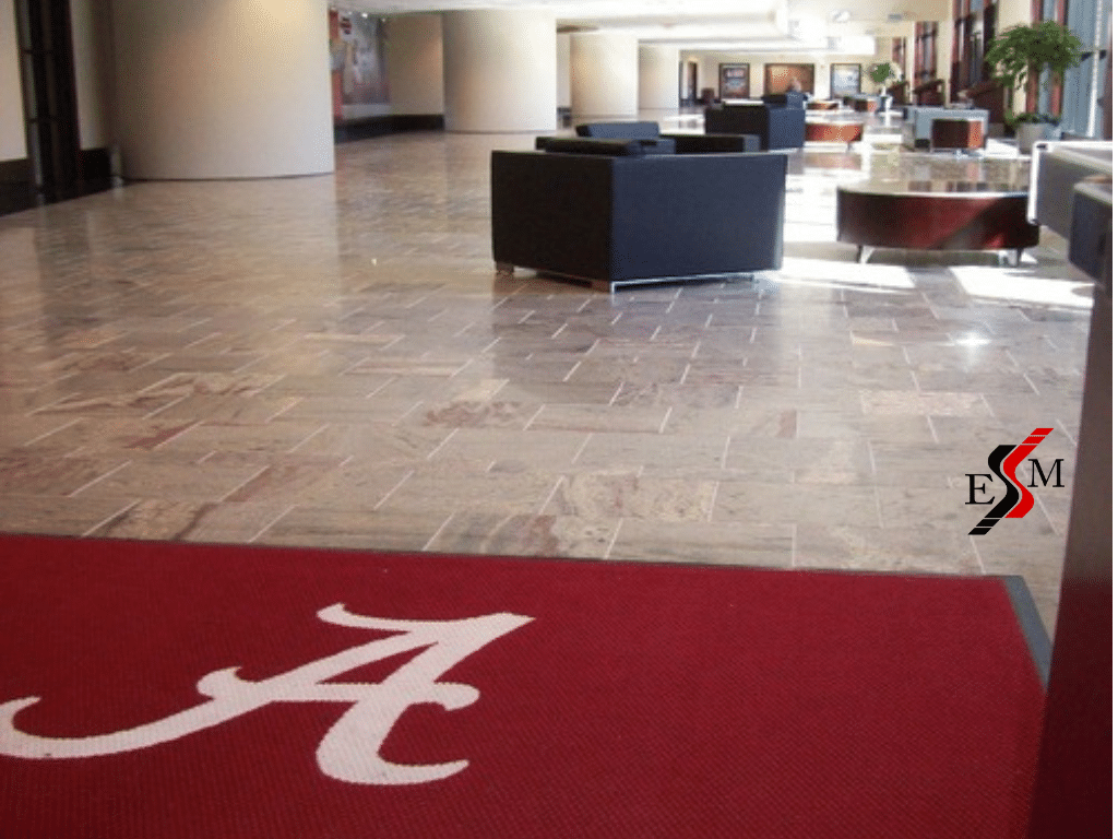 Sports team rugs for The University of Alabama inside facility