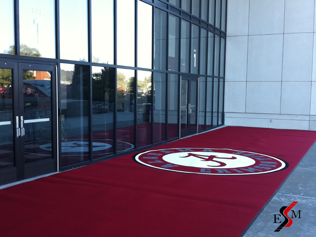 Customized logo carpet for The University of Alabama outside arena