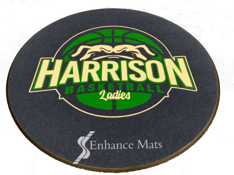 on deck baseball circle with custom logo for Harrison Basketball