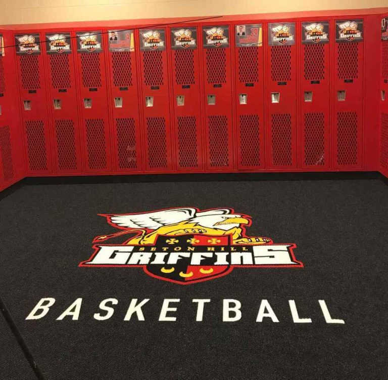 locker room carpet custom logo Seton Hill Griffins Basketball