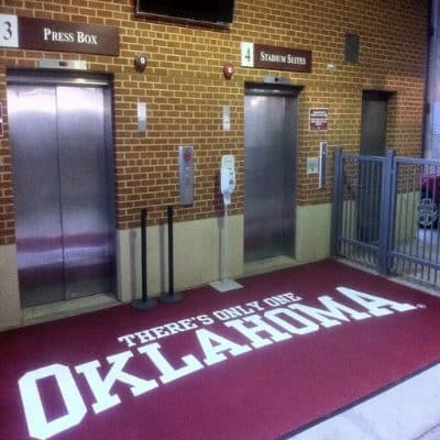 entrance mat with custom logo for Oklahoma stadium