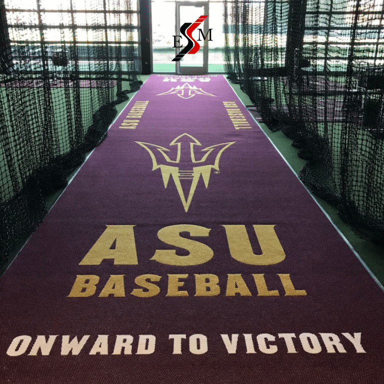 batting cage mats and custom carpets with logo protect floor during practice
