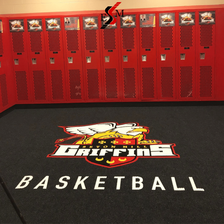 logo locker room carpet for Seton Hill Griffins basketball team