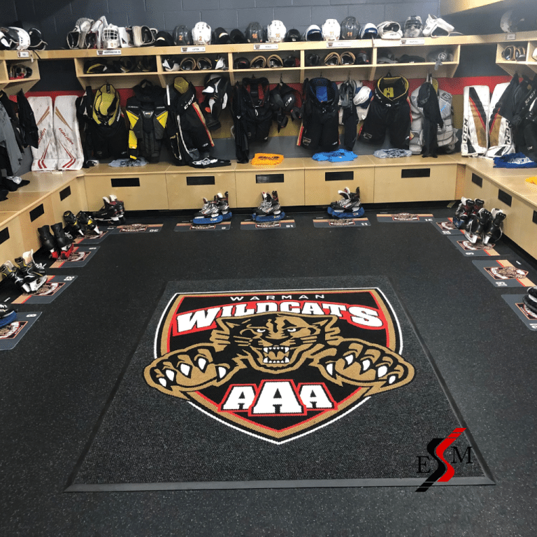 personalized logo mat for Warman Wildcats dressing room