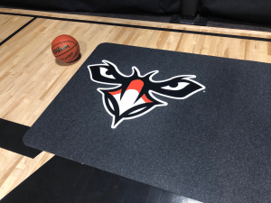 custom courtside runner gym floor cover custom color logo on a basketball court runner