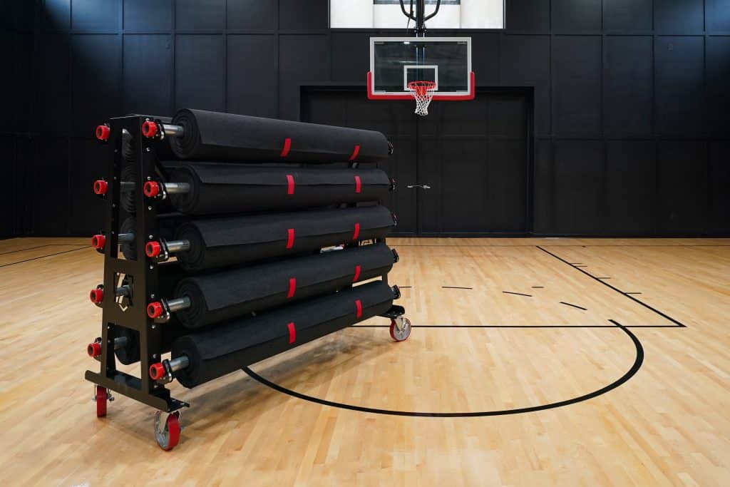 gym floor covering mobile storage rack Facility Armor